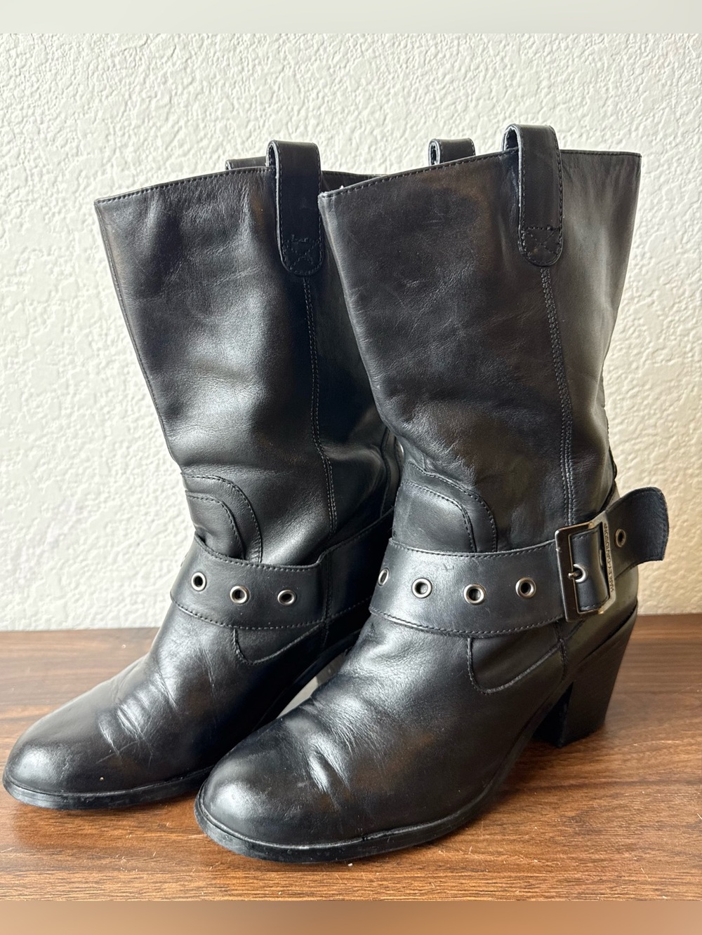 Harley-Davidson Black Leather Mid-Calf Harness Booties with Buckle Size 9